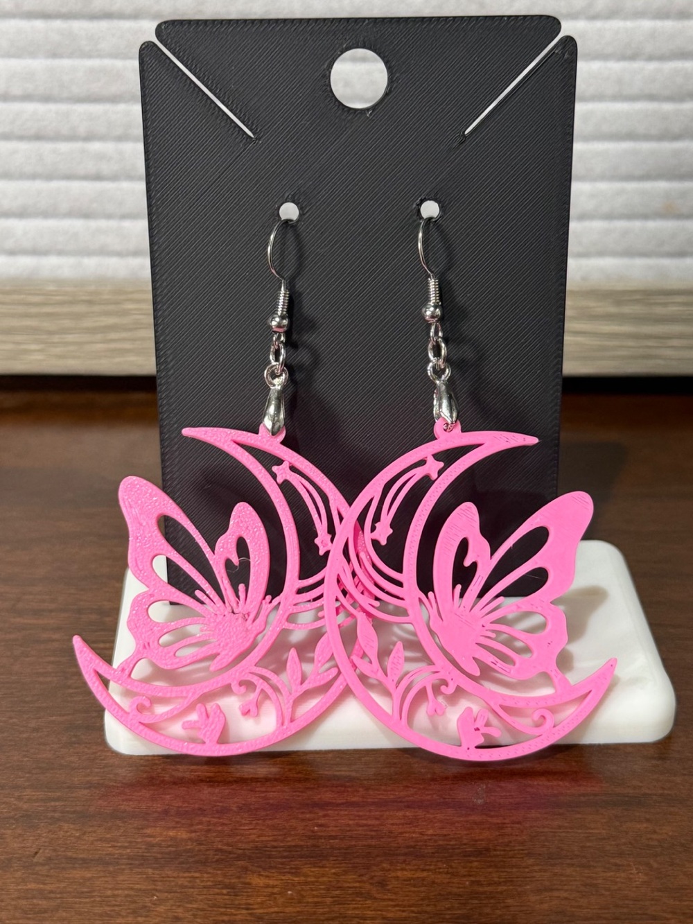 Pink Butterfly Crescent Dangle Earrings